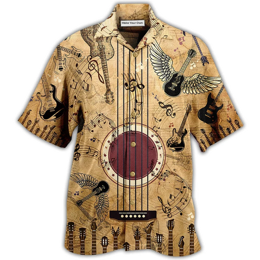 Vintage Guitar Hawaiian Shirt For Tropical Parties Vacation Travel And Casual Summer Style