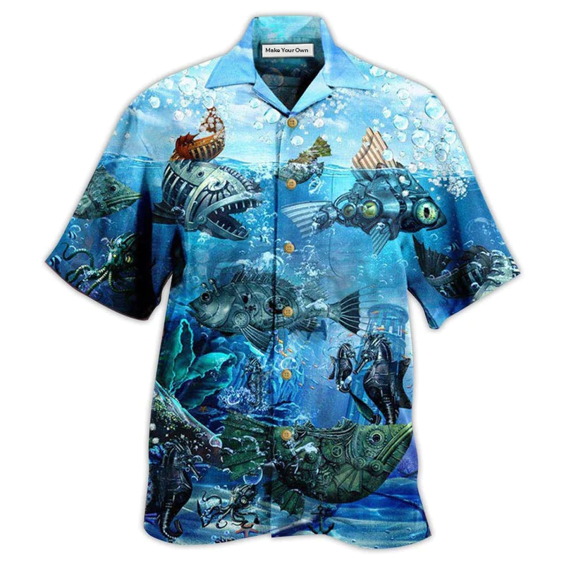 Steampunk Fish Fishing Ocean Undersea Hawaiian Shirt For Summer Events And Casual Outdoor Wear