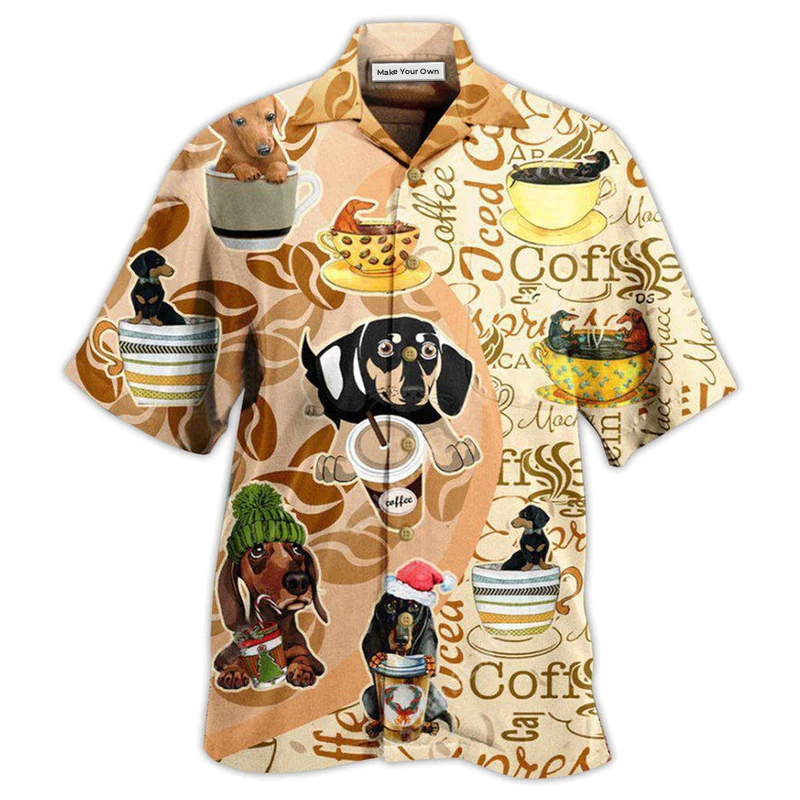 Dog Dachshund Coffee Hawaiian Shirt For Resort Getaways And Comfortable Summer Activities