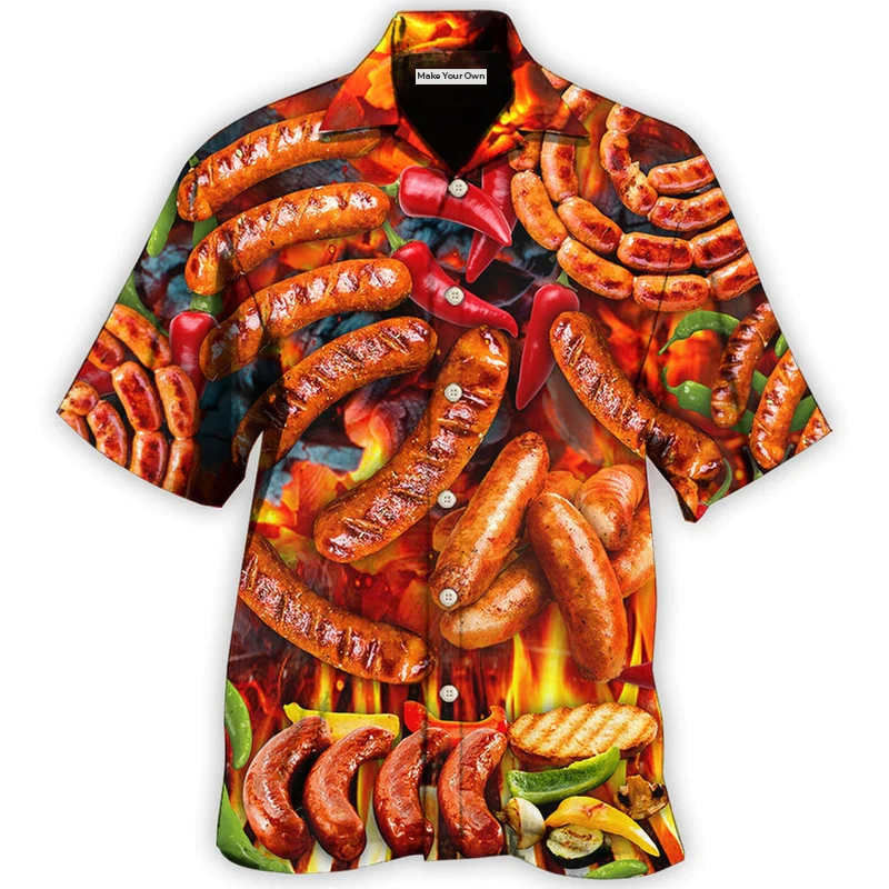 Barbecue And Grilled Sausage Hawaiian Shirt For Island Holidays Summer Parties And Casual Outdoor Wear