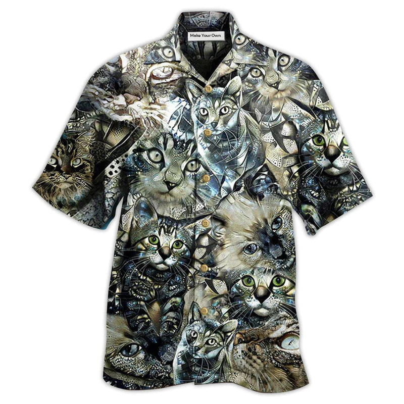 Vintage Floral Cat Hawaiian Shirt Pattern Detail For Vacation Travel And Daily Wear