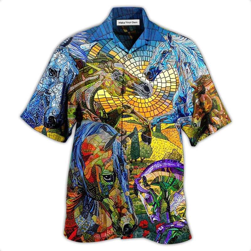 Abstract Horse Hawaiian Shirt Pattern View For Lightweight Everyday Style