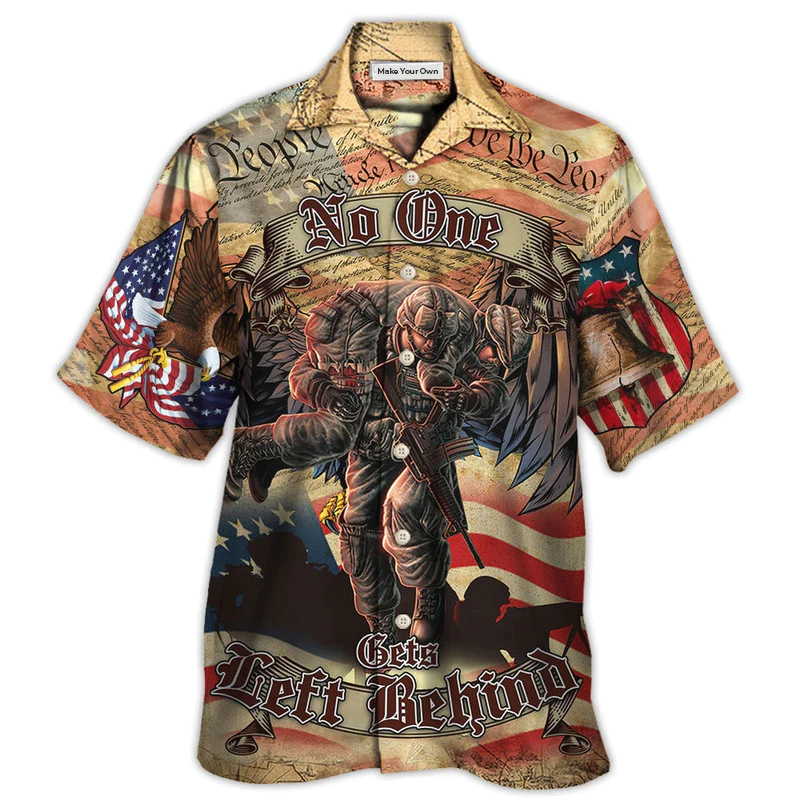Classic Veteran Left Behind Hawaiian Shirt Artwork Detail For Tropical Trips And Casual Outings