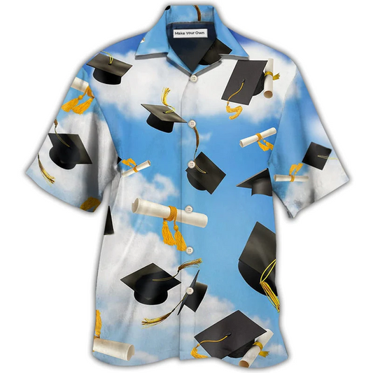 Blue Graduation Hawaiian Shirt For Tropical Getaways Outdoor Fun And Everyday Wear