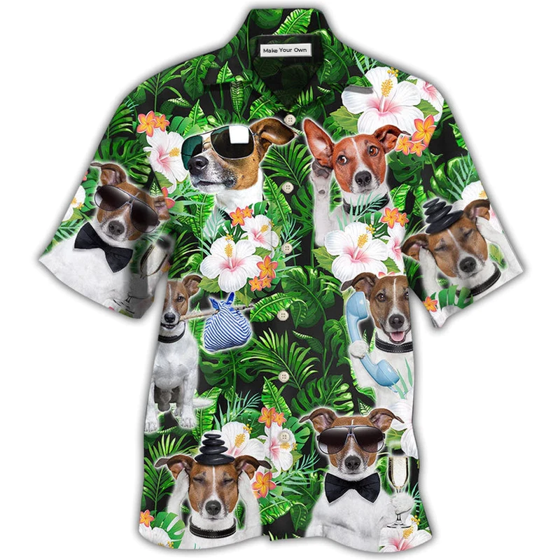 Green Tropical Dog Rat Terrier Hawaiian Shirt Artwork View For Weekend Travel And Beach Style