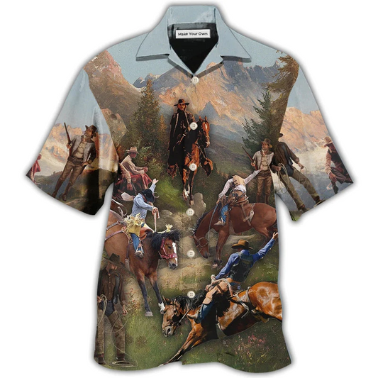 Cowboy Forest Hawaiian Shirt Pattern Detail For Vacation Travel And Daily Wear