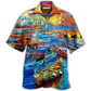 Boat Bygone Days Harbor Eventful Hawaiian Shirt Pattern View For Lightweight Everyday Style
