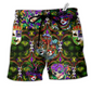 Festival Happy Mardi Gras Hawaiian Print Beach Shorts For Sunny Getaways And Casual Coastal Wear