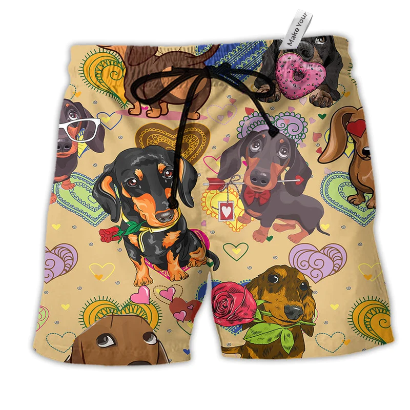 Dog Loves The Heart Hawaiian Print Beach Shorts For Pet Lover Outdoor Comfort