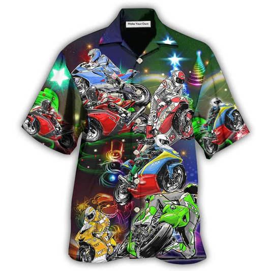 Motorcycle Amazing Christmas Hawaiian Shirt Pattern Detail For Vacation Travel And Daily Wear