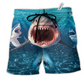 Shark Show Your Teeth Large Mouth Hawaiian Print Beach Shorts For Beach Days And Coastal Travel