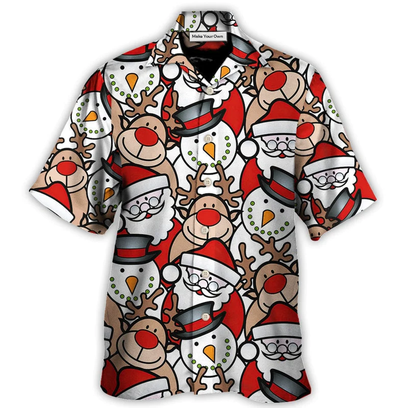 Funny Christmas Cutie Santa Reindeer Hawaiian Shirt Pattern View For Relaxed Warm Weather Outfits