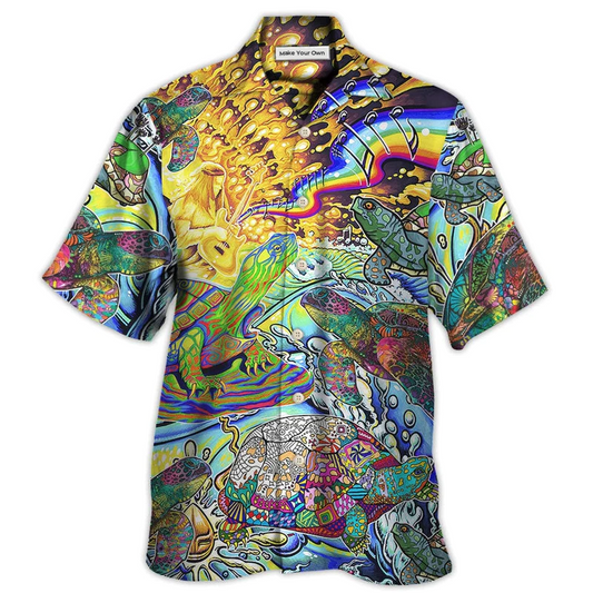 Bohemian Colorful Turtle Peace Hawaiian Shirt For Poolside Relaxation And Sunny Getaways