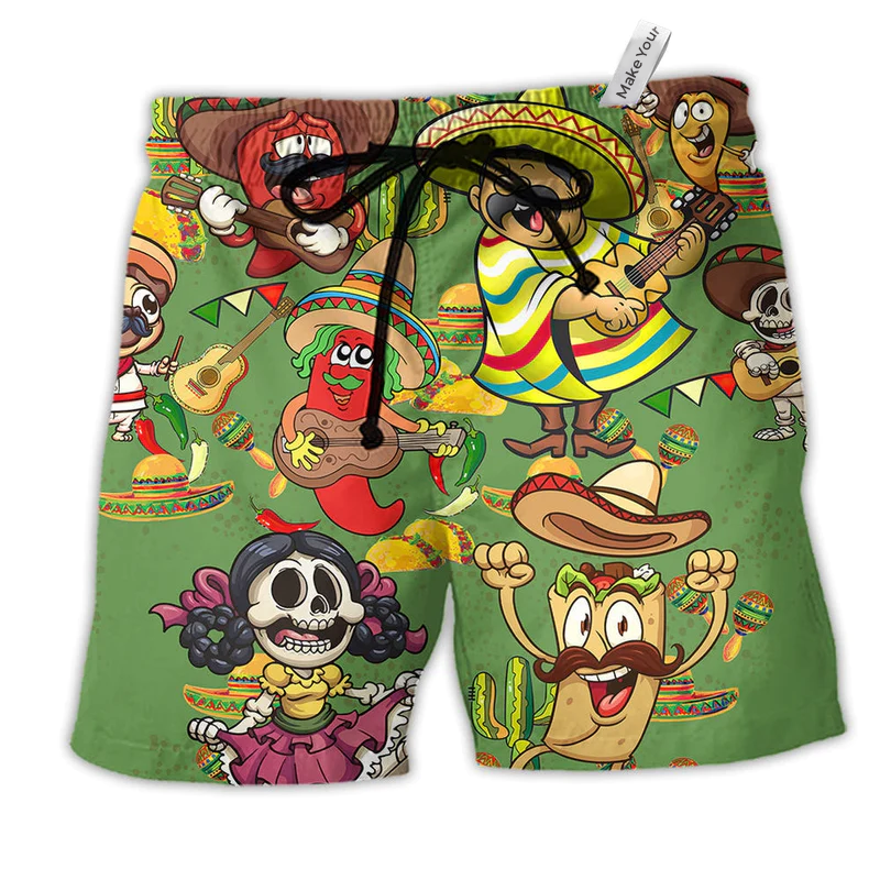 Food Love Mexican Culture Cute Colors Hawaiian Beach Shorts For Beach Gatherings And Travel