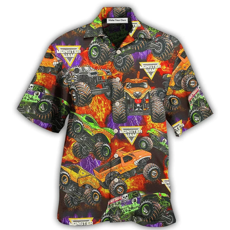 Truck Monster Packed Trucks Hawaiian Shirt Design Detail For Beach Days And Holiday Travel