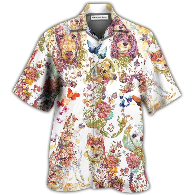 Dog Dogs Butterflies Hawaiian Shirt Design View For Casual Summer Styling