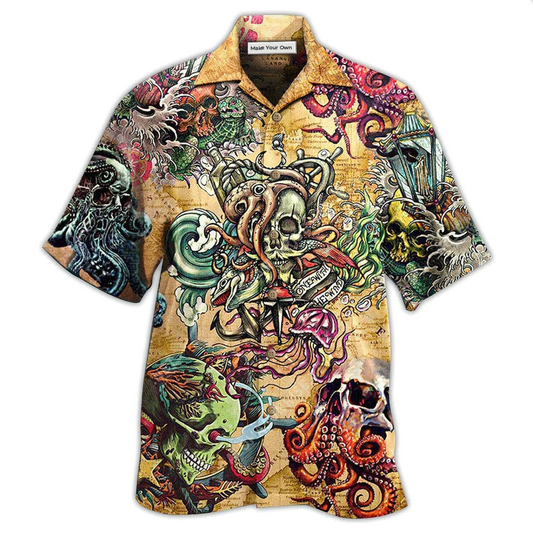 Ocean Vintage Skull Hawaiian Shirt For Vacation Getaways Resort Wear And Casual Celebrations