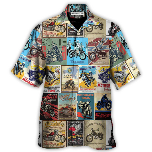 Motorcycle Creative Pattern Hawaiian Shirt Resort Outfit View For Beach Days