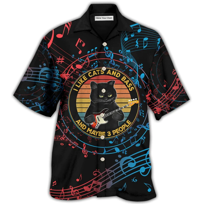 Guitar Cats Bass Hawaiian Shirt Artwork Detail For Resort Trips And Outdoor Activities