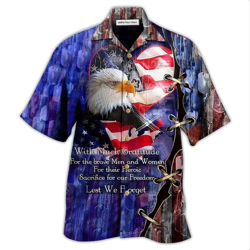 Eagle Veteran Thank Veterans Heart Hawaiian Shirt Artwork Detail For Tropical Trips And Casual Outings