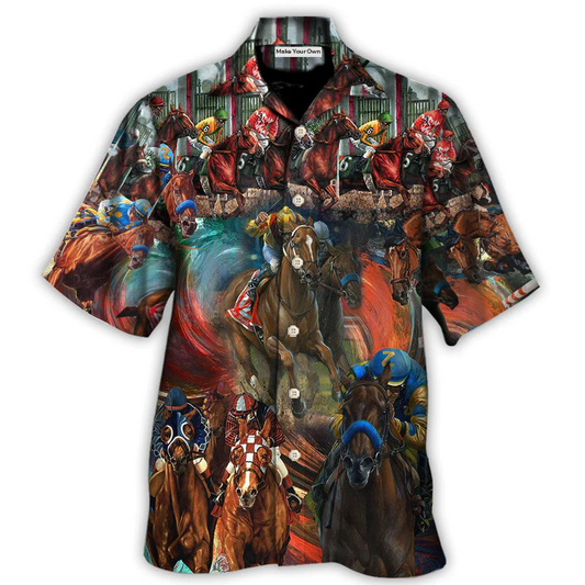 Colorful Horse Racing Hawaiian Shirt For Beach Parties And Weekend Getaways