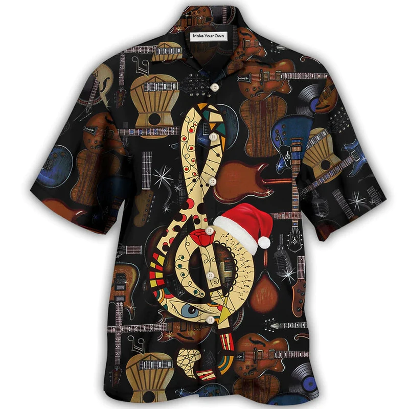 Christmas Guitar Hawaiian Shirt For Beach Vacations Casual Parties And Warm Weather Style