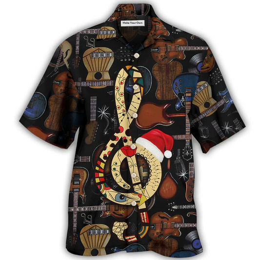 Christmas Guitar Hawaiian Shirt For Beach Vacations Casual Parties And Warm Weather Style