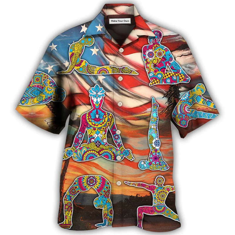 Yoga Independence Day Pose Hawaiian Shirt Pattern View For Relaxed Warm Weather Outfits
