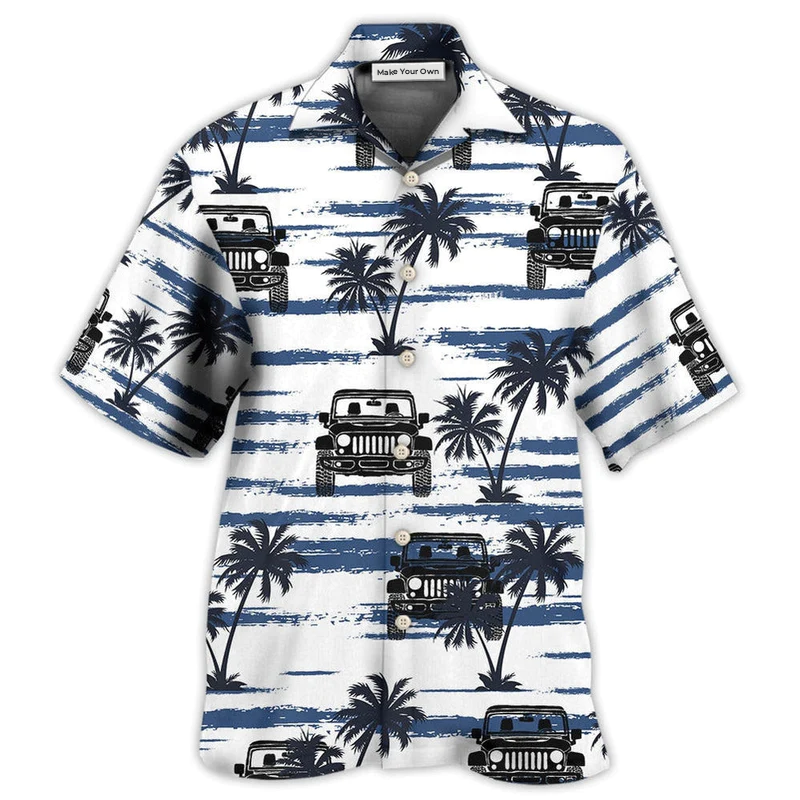 Classic Car And Tropical Beach Hawaiian Shirt For Tropical Escapes Resort Wear And Outdoor Celebrations