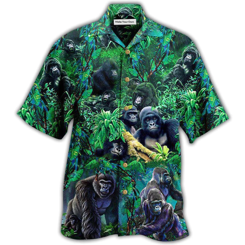 Gorilla Animals Family Gorillas Jungle Together Hawaiian Shirt Artwork View For Weekend Travel And Beach Style