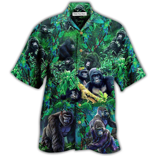 Gorilla Animals Family Gorillas Jungle Together Hawaiian Shirt Artwork View For Weekend Travel And Beach Style