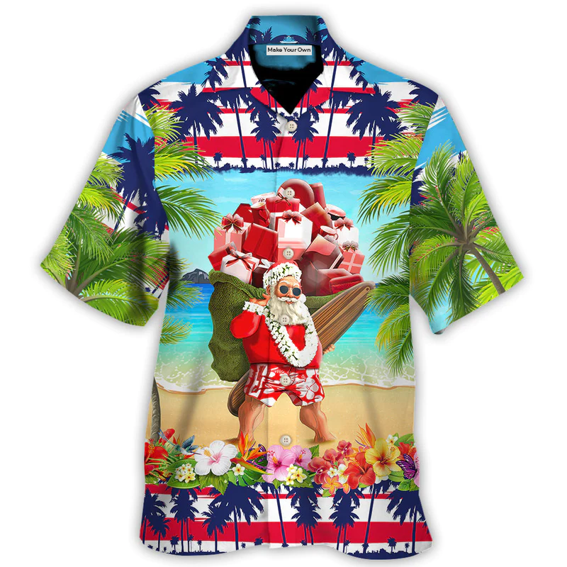 Christmas July Santa Beach Hawaiian Shirt All Over Print Detail For Warm Weather Events