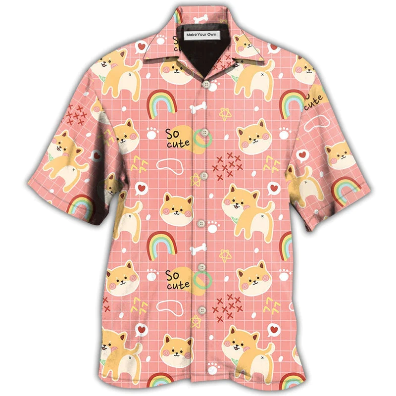 Cute Shiba Inu Cainbow Hawaiian Shirt Design View For Casual Summer Styling