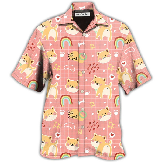 Cute Shiba Inu Cainbow Hawaiian Shirt Design View For Casual Summer Styling