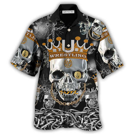 Skull Wrestling Chain Hawaiian Shirt Design Detail For Beach Days And Holiday Travel