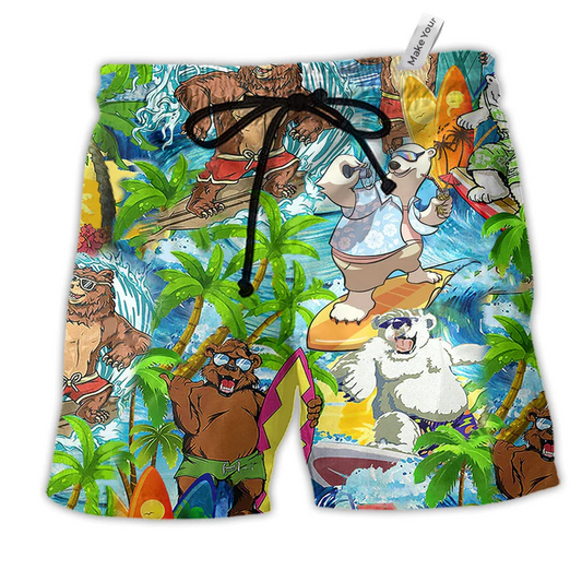 Bear Love Beach Love Animals Coconut Hawaiian Beach Shorts For Wildlife Inspired Summer Style