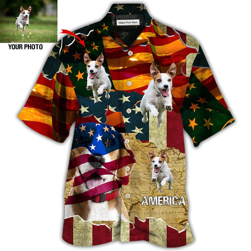 Beagle American Sunset Custom Photo Hawaiian Shirt For Vacation Days And Relaxed Coastal Outings