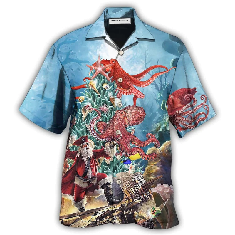 Festive Octopus Santa Chrismas Hawaiian Shirt Artwork View For Coastal Escapes And Resort Style