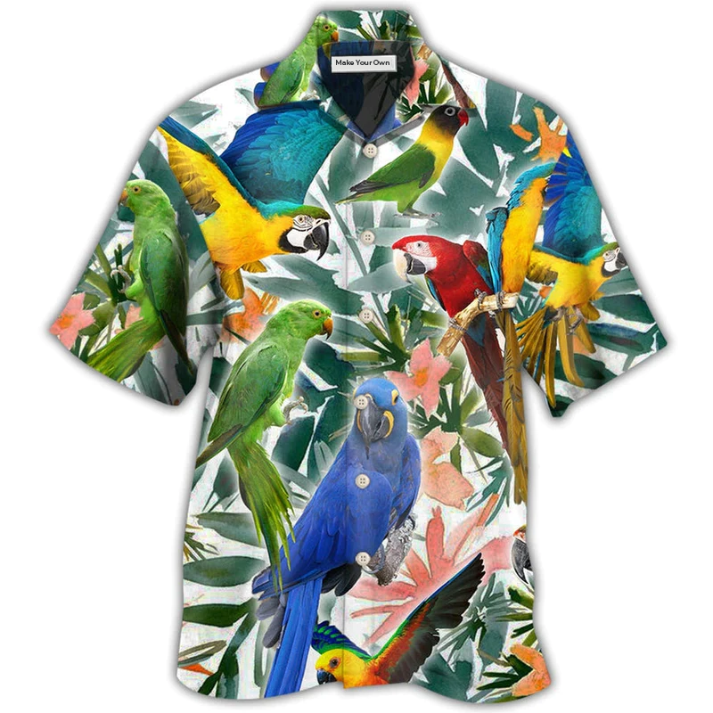 Tropical Parrot Leaf Hawaiian Shirt Artwork Detail For Tropical Trips And Casual Outings