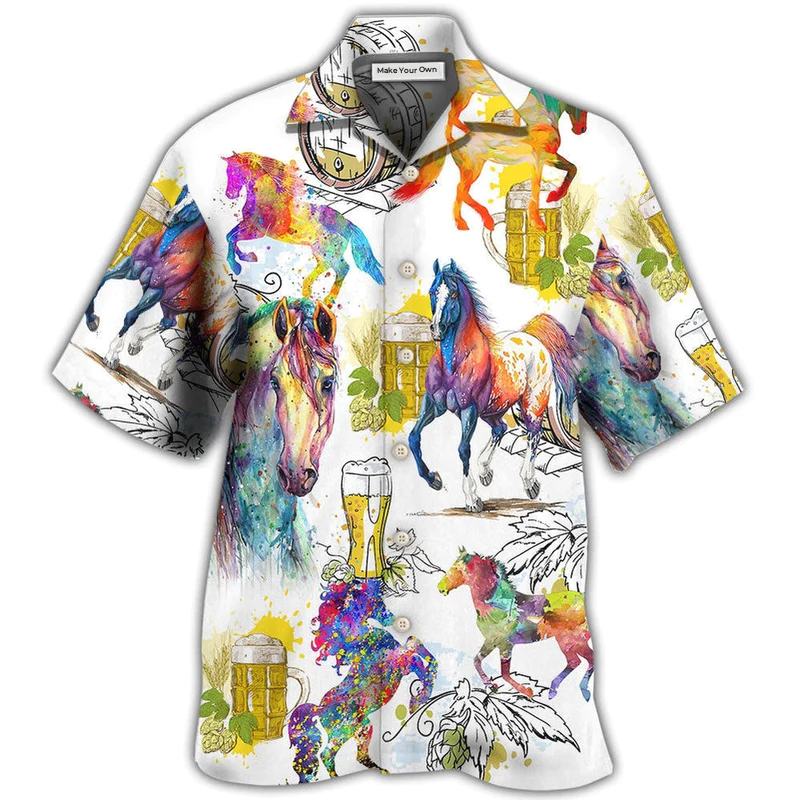 Horse Beer Hawaiian Shirt Pattern Detail For Summer Holidays And Outdoor Fun
