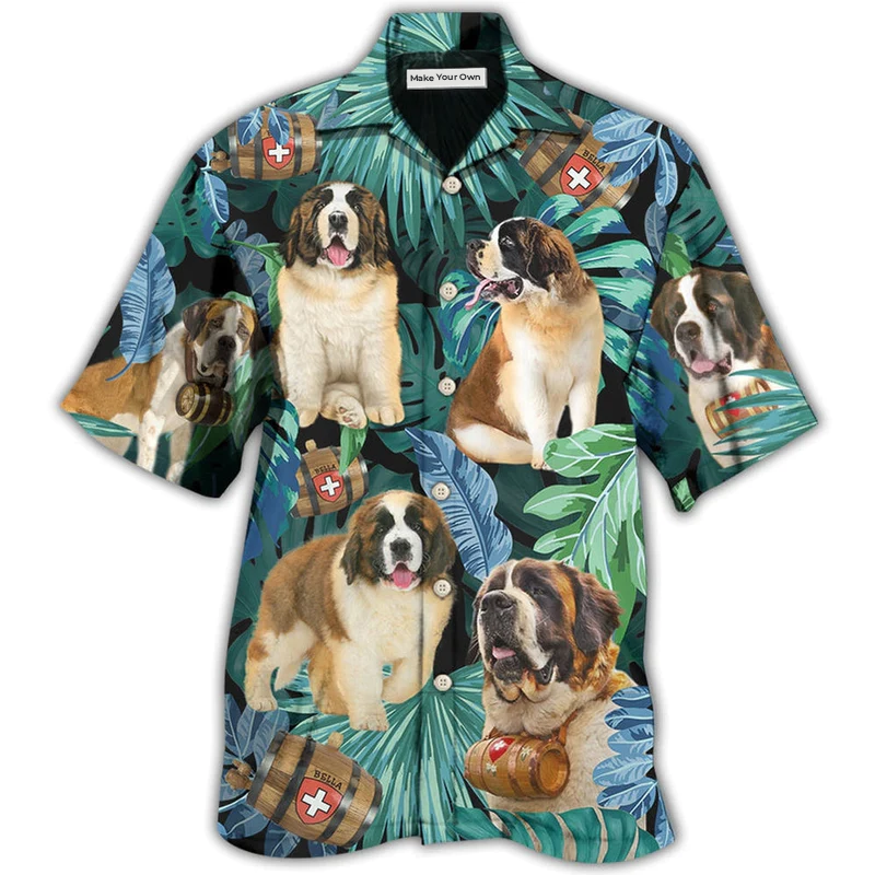 Tropical Dog Saint Bernard Leaf Hawaiian Shirt For Summer Vacation And Beach Travel