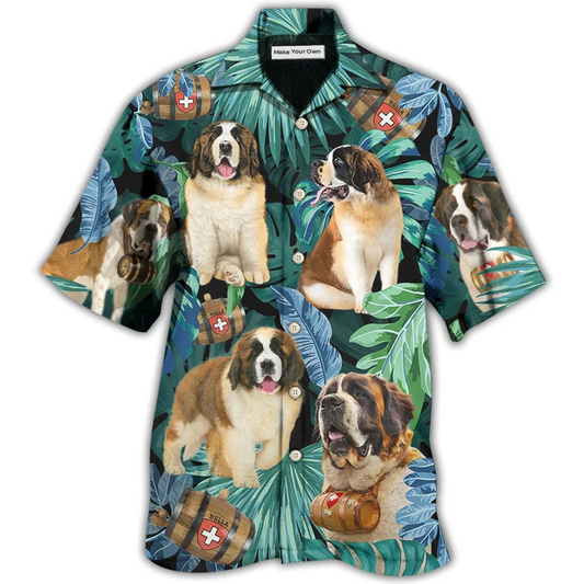 Tropical Dog Saint Bernard Leaf Hawaiian Shirt For Summer Vacation And Beach Travel