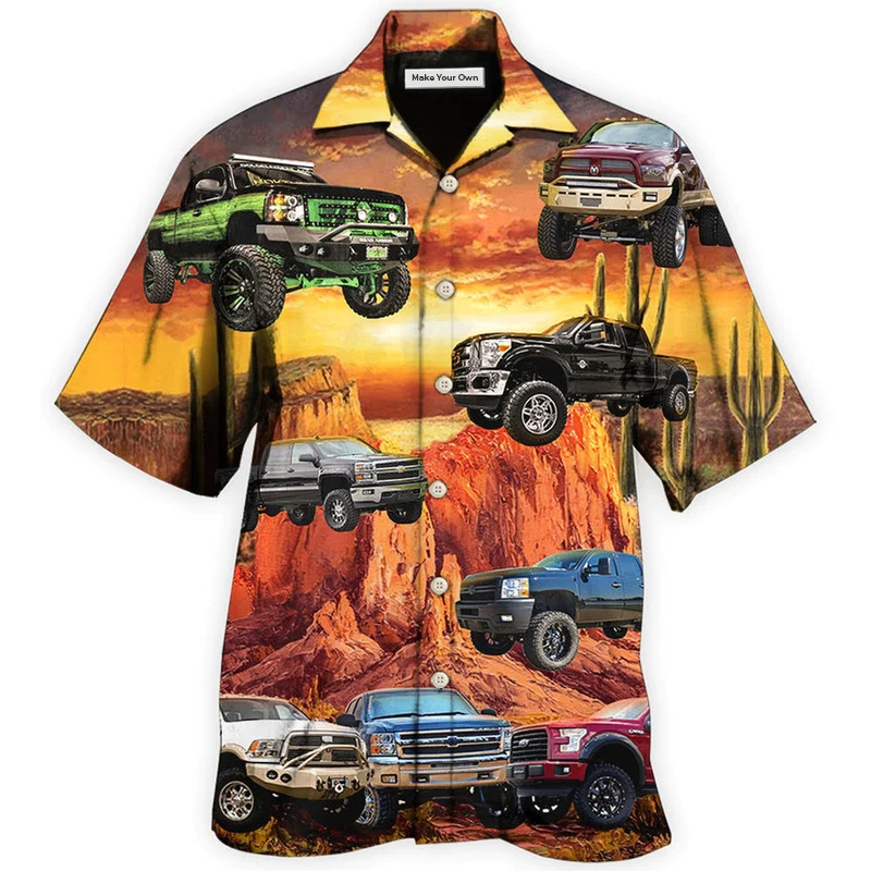 Truck Lifted Trucks Matter Desert Hawaiian Shirt Artwork Detail For Resort Trips And Outdoor Activities