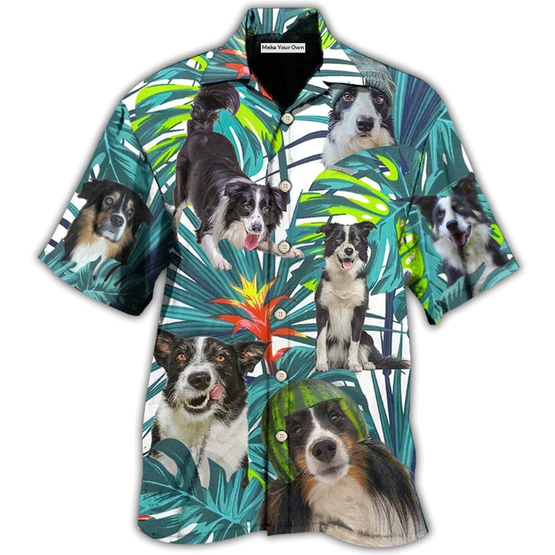 Tropical Dog Border Collie Leaf Hawaiian Shirt Artwork View For Weekend Travel And Beach Style