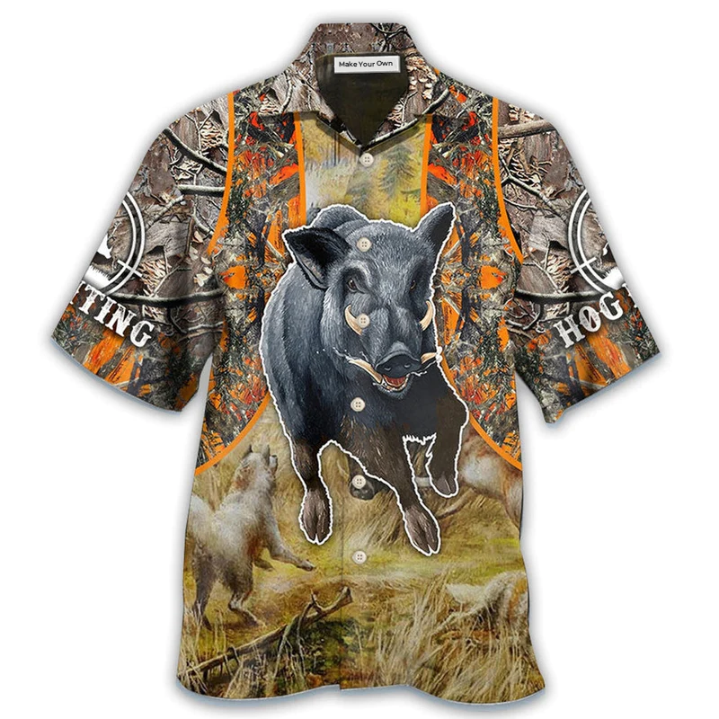 Hunting Hog Camo Hawaiian Shirt Artwork Detail For Resort Trips And Outdoor Activities