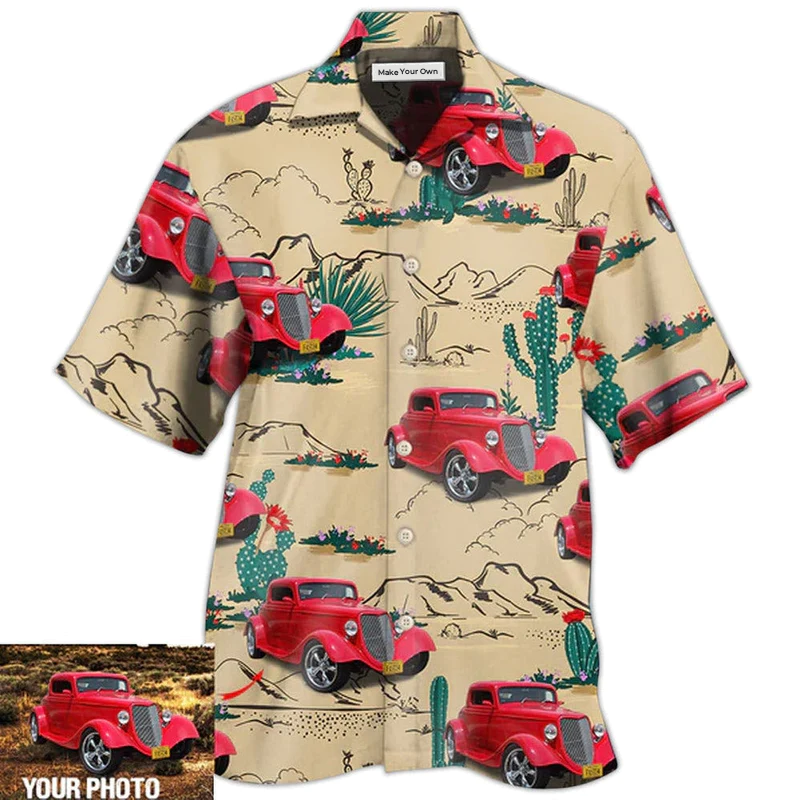 Hot Rod Desert Custom Photo Hawaiian Shirt For Resort Getaways And Comfortable Summer Activities