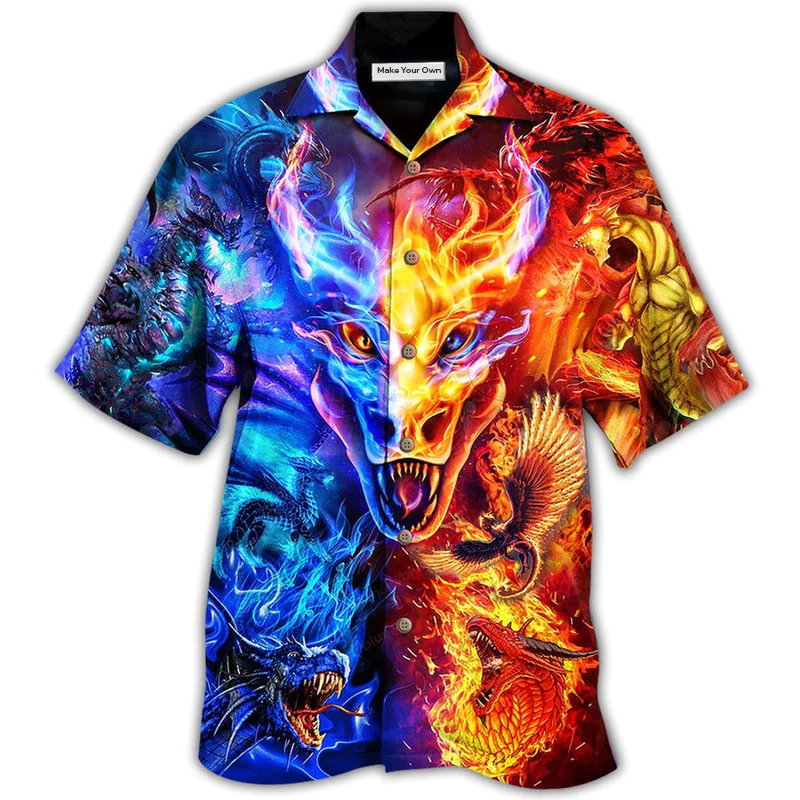 Dragon Fire Water Hawaiian Shirt Design Detail For Sunny Adventures And Casual Wear