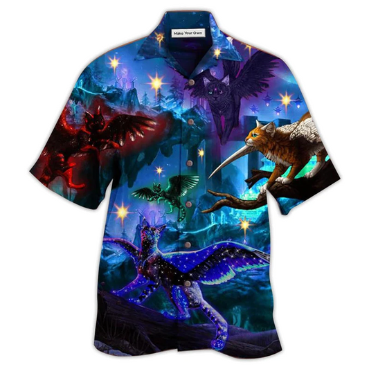 Dark Cat Hawaiian Shirt Design View For Casual Summer Styling