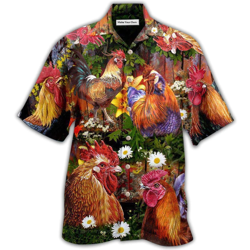 Chicken Rise Shine Rooster Hawaiian Shirt Pattern View For Relaxed Warm Weather Outfits