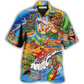 Watercolor Tiki Surfing Pretty Hawaiian Shirt For Tropical Beach Days, Vacation Travel, And Casual Outdoor Style